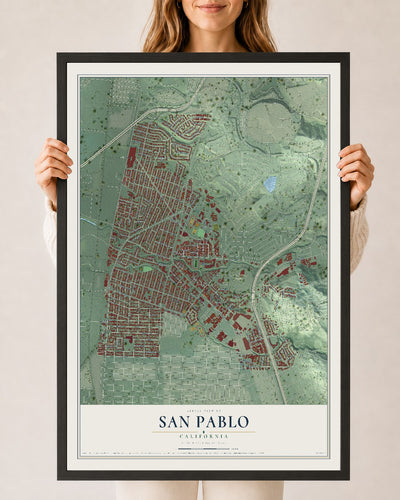 Map of San Pablo, California, 24 x 36 inch print in a black wood frame
