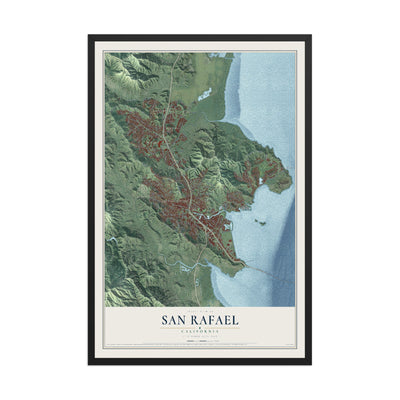 Map of San Rafael, California, 12 x 18 inch print in a black wood frame