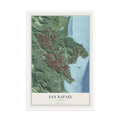 Map of San Rafael, California, 12 x 18 inch print in a white wood frame