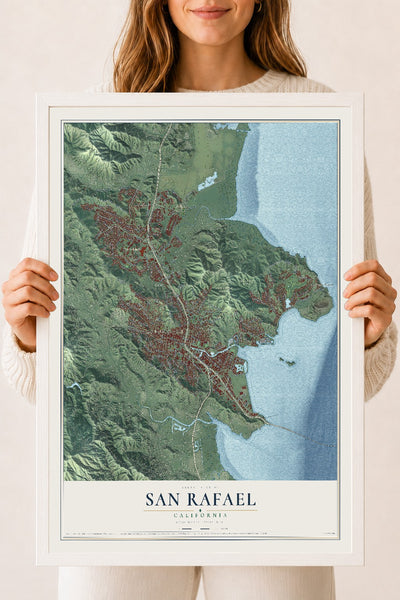 Map of San Rafael, California, 18 x 24 inch print in a white wood frame