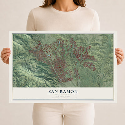 Map of San Ramon, California, 12 x 18 inch unframed archival matte print