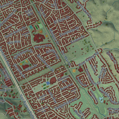 Close-up of the map of San Ramon, California print showing street and building detail