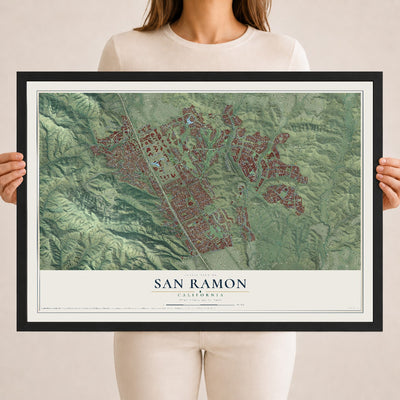 Map of San Ramon, California, 18 x 24 inch print in a black wood frame