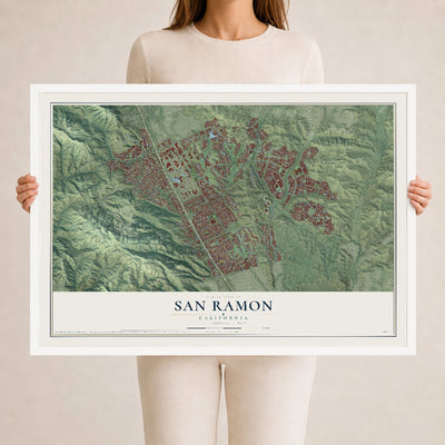 Map of San Ramon, California, 24 x 36 inch print in a white wood frame