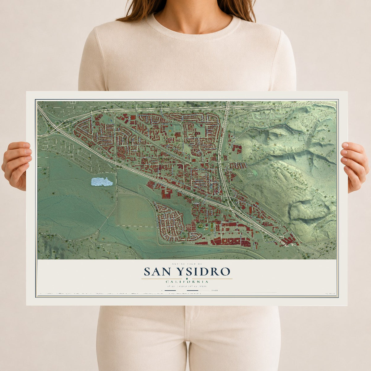 Map of San Ysidro, California, 12 x 18 inch unframed archival matte print