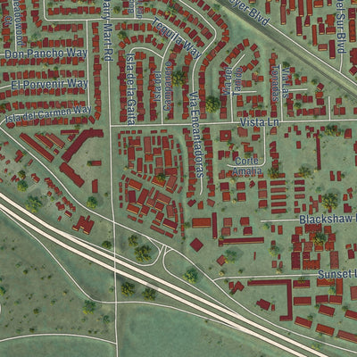Second close-up of the map of San Ysidro, California print showing more streets and buildings