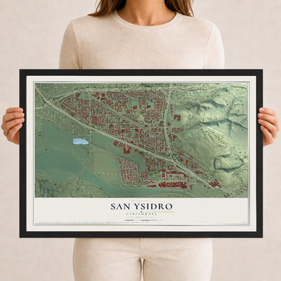 Map of San Ysidro, California, 12 x 18 inch print in a black wood frame