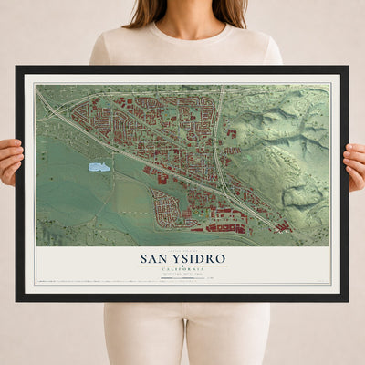 Map of San Ysidro, California, 18 x 24 inch print in a black wood frame