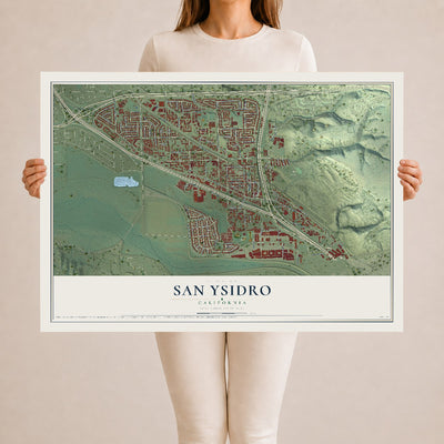 Map of San Ysidro, California, 24 x 36 inch unframed archival matte print