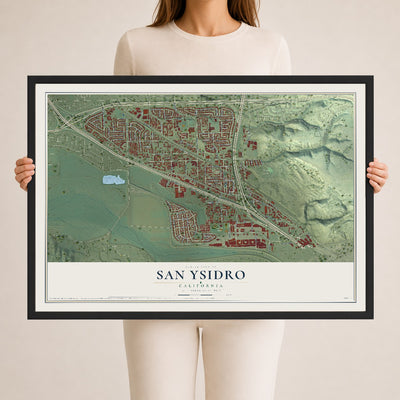 Map of San Ysidro, California, 24 x 36 inch print in a black wood frame