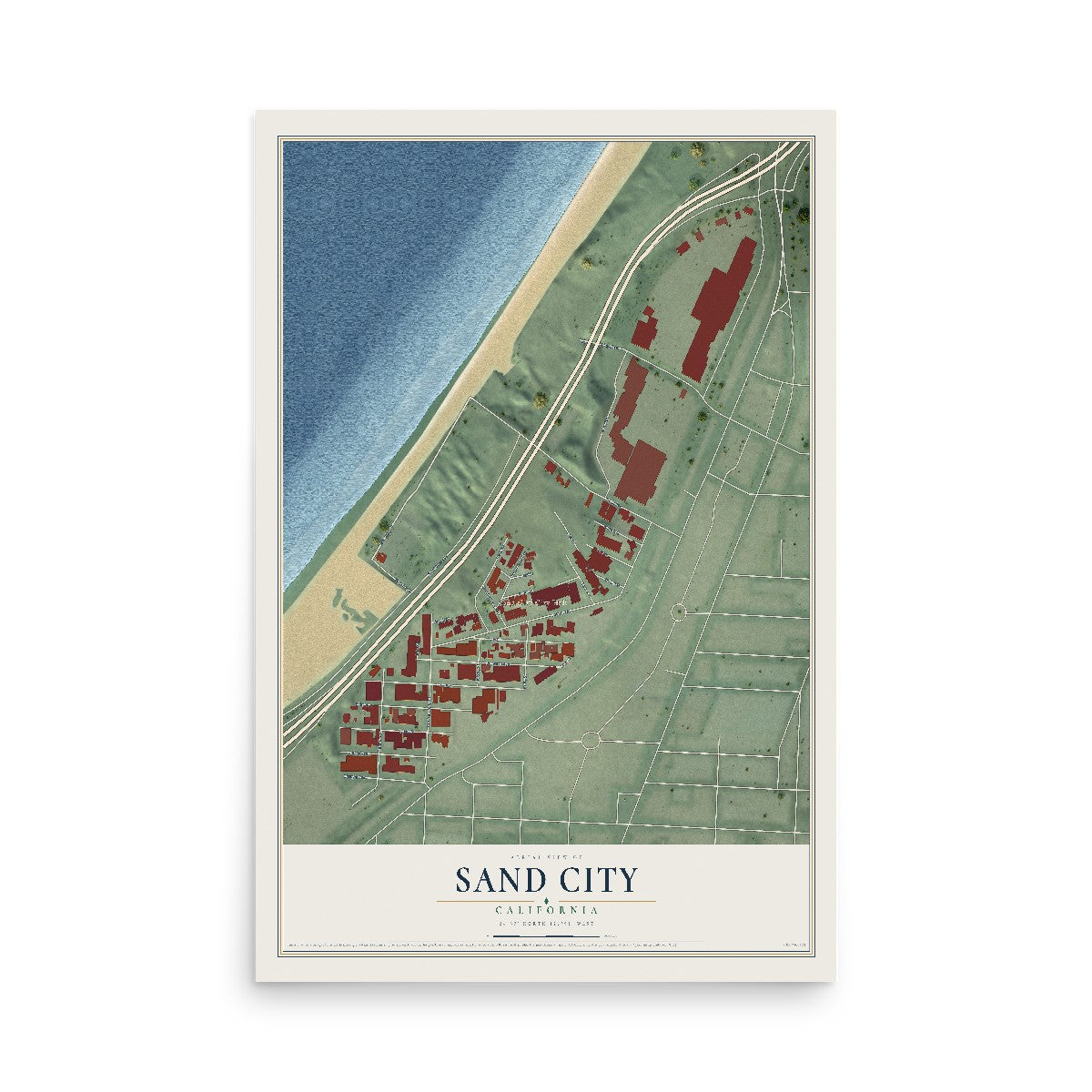 Map of Sand City, California, 12 x 18 inch unframed archival matte print