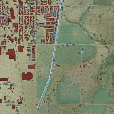 Second close-up of the map of Sanger, California print showing more streets and buildings