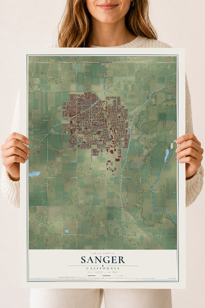Map of Sanger, California, 18 x 24 inch unframed archival matte print