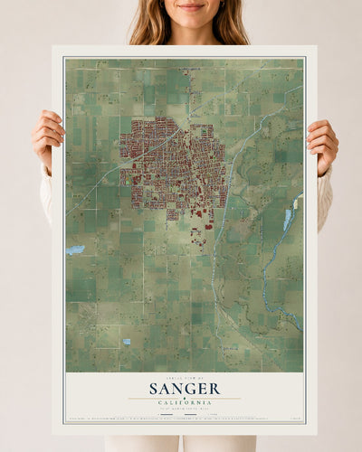 Map of Sanger, California, 24 x 36 inch unframed archival matte print