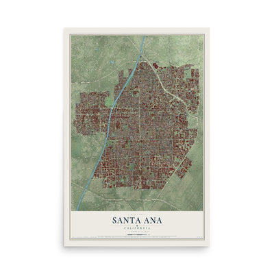 Map of Santa Ana, California, 12 x 18 inch unframed archival matte print