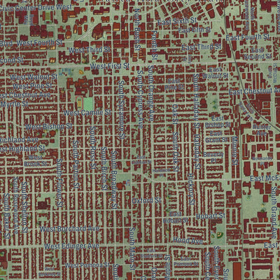 Close-up of the map of Santa Ana, California print showing street and building detail