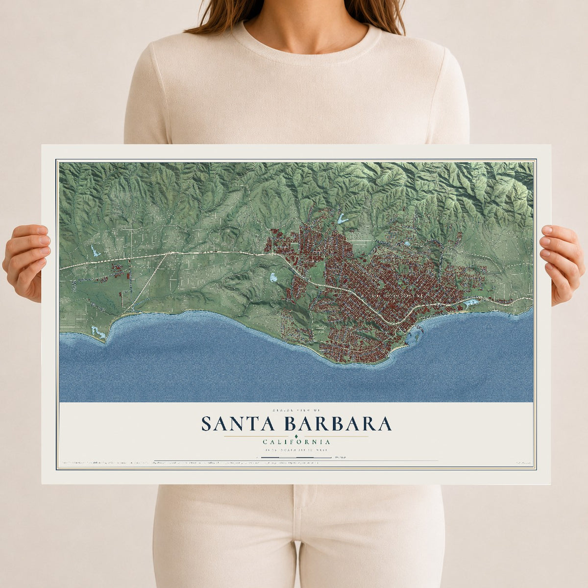 Map of Santa Barbara, California, 12 x 18 inch unframed archival matte print