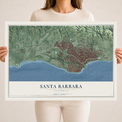 Map of Santa Barbara, California, 18 x 24 inch unframed archival matte print