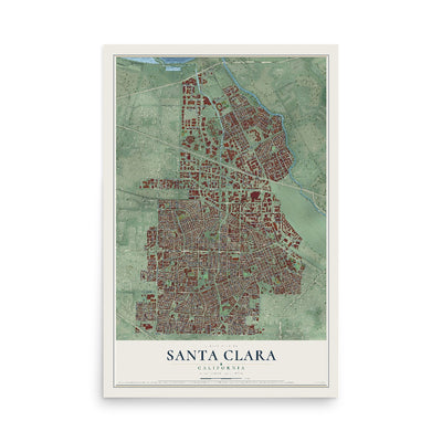 Map of Santa Clara, California, 12 x 18 inch unframed archival matte print