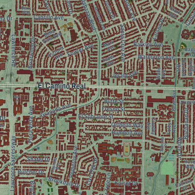 Close-up of the map of Santa Clara, California print showing street and building detail