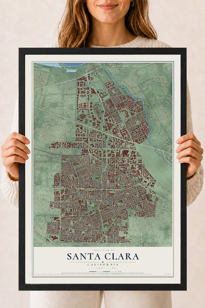 Map of Santa Clara, California, 18 x 24 inch print in a black wood frame