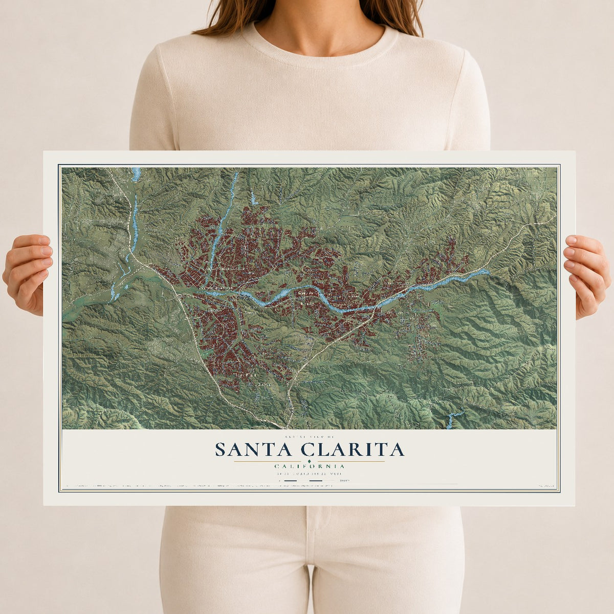 Map of Santa Clarita, California, 12 x 18 inch unframed archival matte print