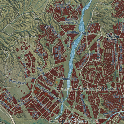 Second close-up of the map of Santa Clarita, California print showing more streets and buildings