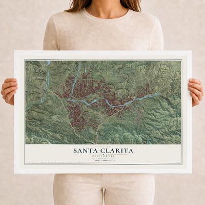 Map of Santa Clarita, California, 12 x 18 inch print in a white wood frame