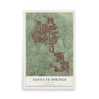 Map of Santa Fe Springs, California, 12 x 18 inch unframed archival matte print
