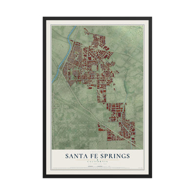 Map of Santa Fe Springs, California, 12 x 18 inch print in a black wood frame