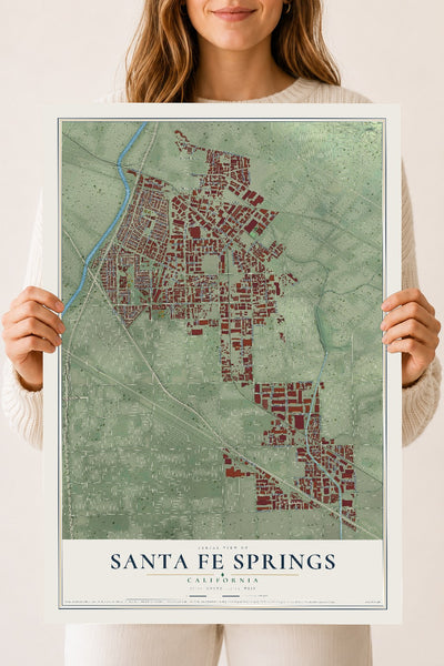 Map of Santa Fe Springs, California, 18 x 24 inch unframed archival matte print