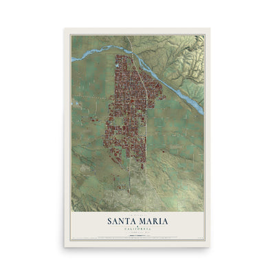 Map of Santa Maria, California, 12 x 18 inch unframed archival matte print