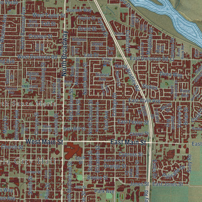 Close-up of the map of Santa Maria, California print showing street and building detail