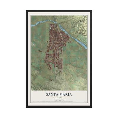 Map of Santa Maria, California, 12 x 18 inch print in a black wood frame