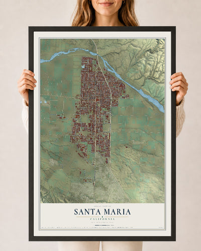 Map of Santa Maria, California, 24 x 36 inch print in a black wood frame
