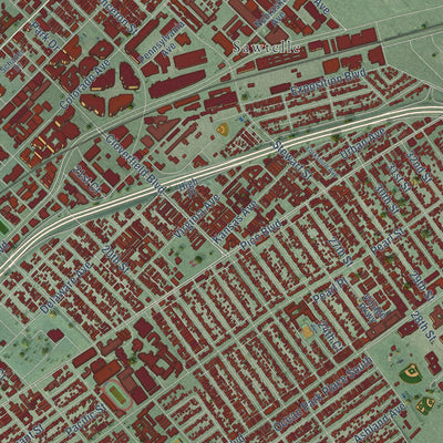 Second close-up of the map of Santa Monica, California print showing more streets and buildings