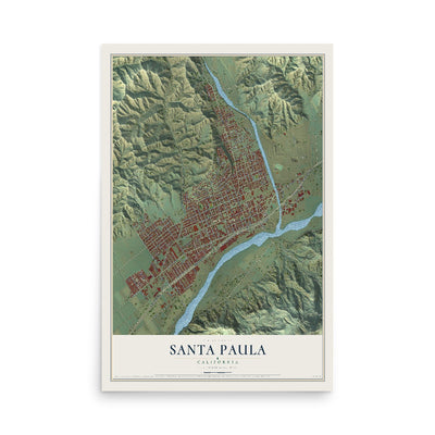 Map of Santa Paula, California, 12 x 18 inch unframed archival matte print