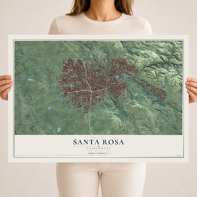 Map of Santa Rosa, California, 18 x 24 inch unframed archival matte print