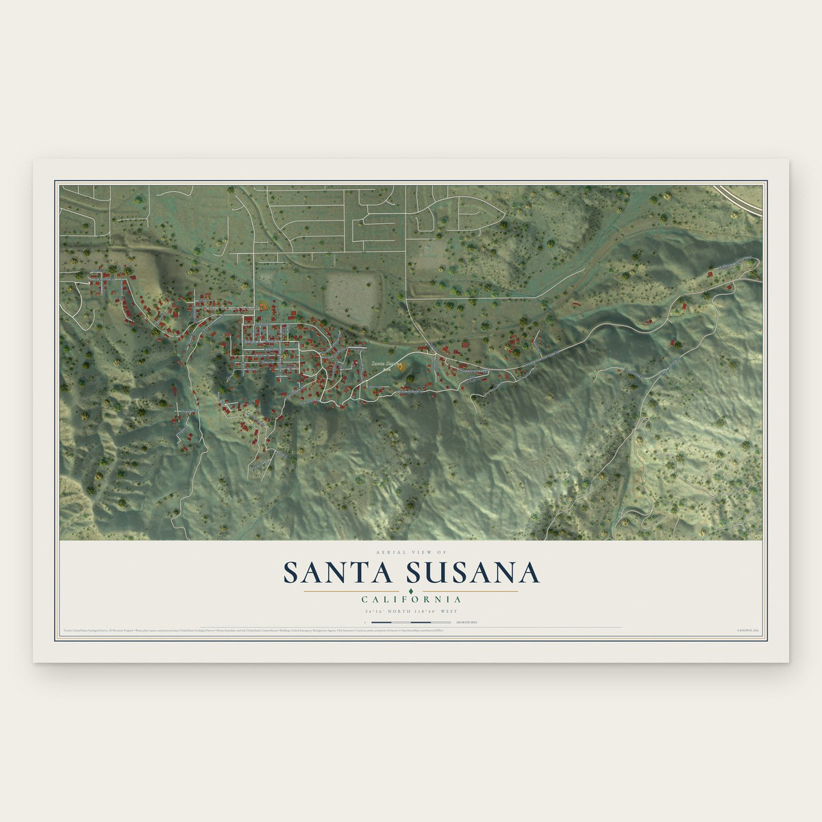 Santa Susana, California map print, the full design