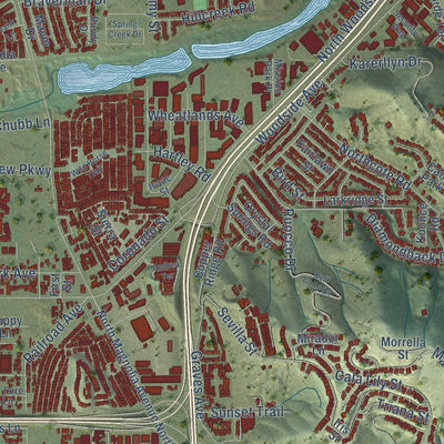 Close-up of the map of Santee, California print showing street and building detail