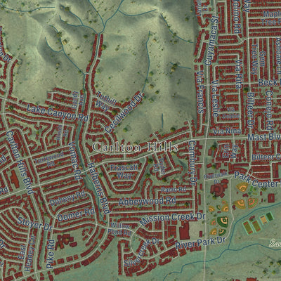 Second close-up of the map of Santee, California print showing more streets and buildings