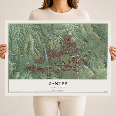 Map of Santee, California, 18 x 24 inch unframed archival matte print