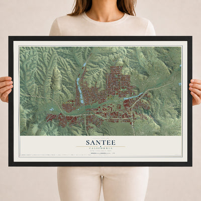 Map of Santee, California, 18 x 24 inch print in a black wood frame
