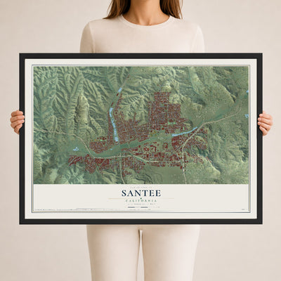 Map of Santee, California, 24 x 36 inch print in a black wood frame