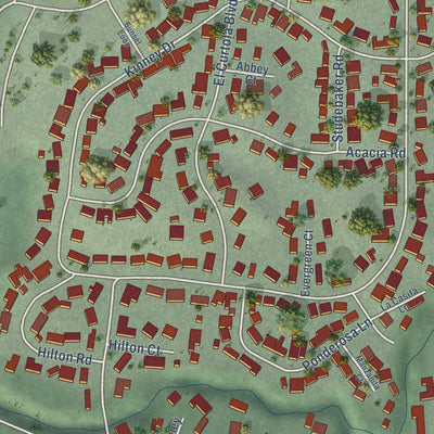 Close-up of the map of Saranap, California print showing street and building detail