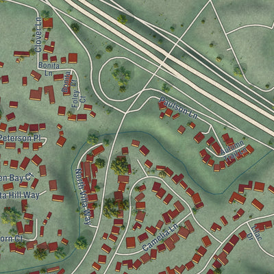 Second close-up of the map of Saranap, California print showing more streets and buildings