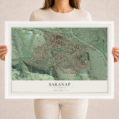 Map of Saranap, California, 18 x 24 inch print in a white wood frame