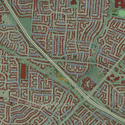 Close-up of the map of Saratoga, California print showing street and building detail
