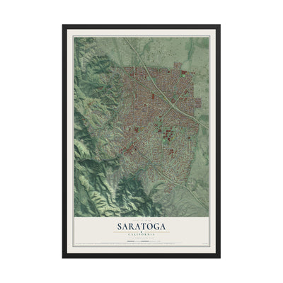 Map of Saratoga, California, 12 x 18 inch print in a black wood frame
