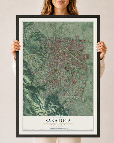 Map of Saratoga, California, 24 x 36 inch print in a black wood frame